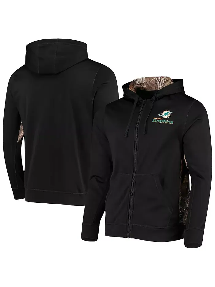 Мужская черная толстовка с капюшоном на молнии Decoy Tech Fleece Miami Dolphins в камуфляже — изображение 1 из 3