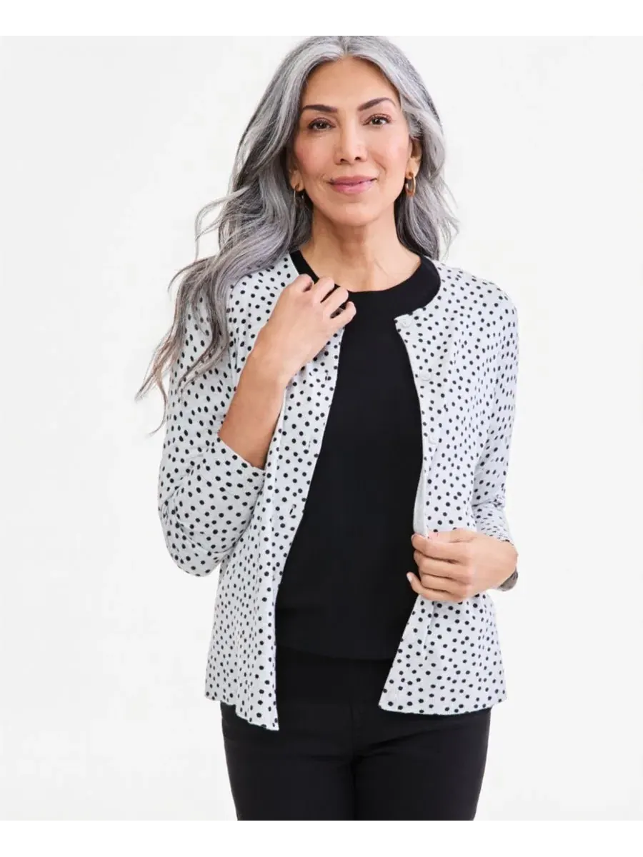 Кардиган с принтом, с круглым вырезом и длинным рукавом Style & Co, Slate Heather Dot