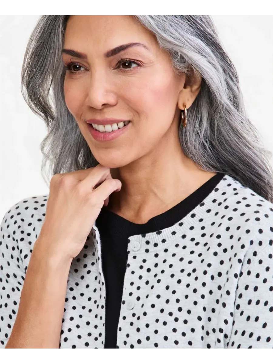 Кардиган с принтом, с круглым вырезом и длинным рукавом Style & Co, Slate Heather Dot — изображение 3 из 4