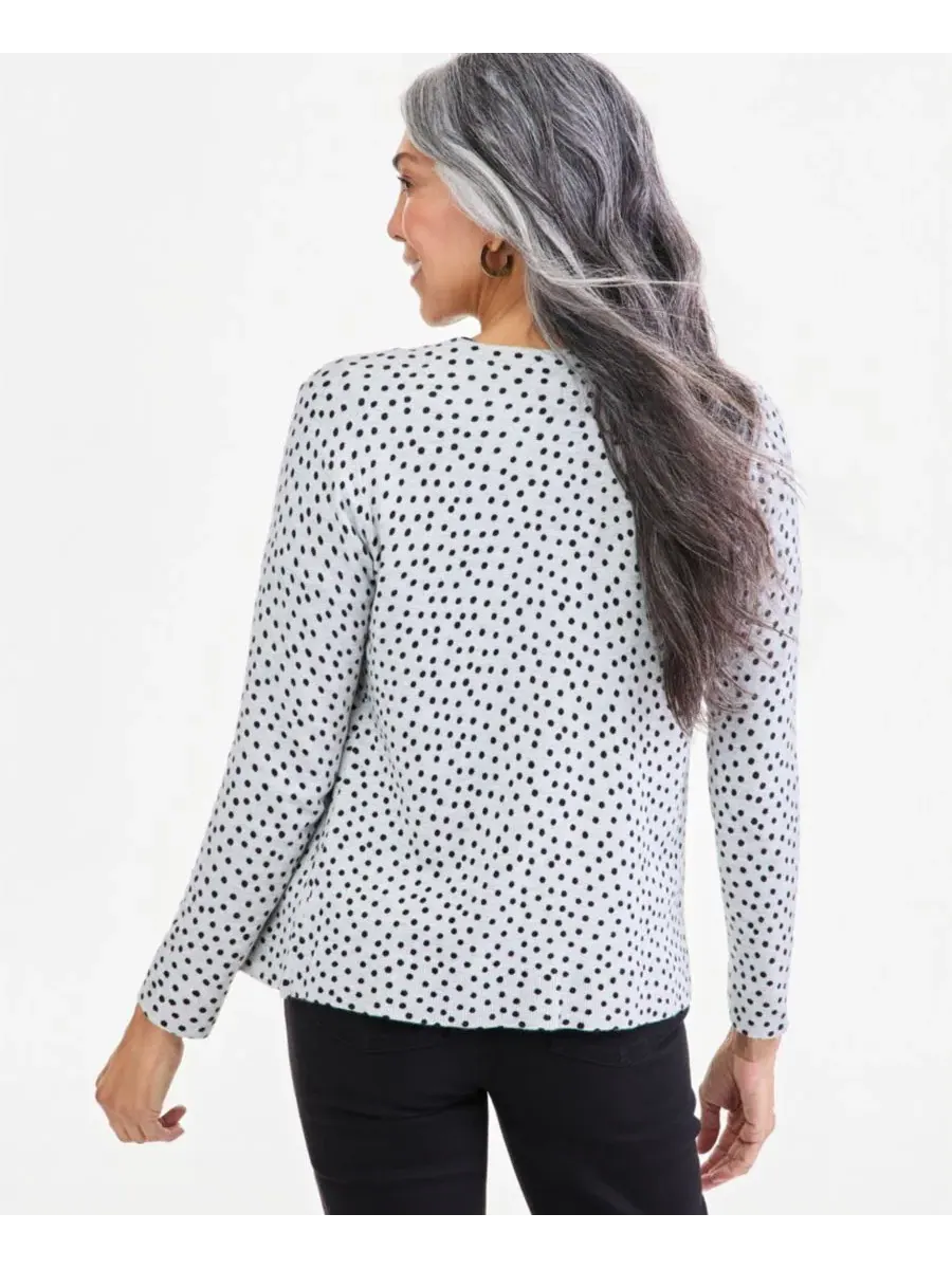 Кардиган с принтом, с круглым вырезом и длинным рукавом Style & Co, Slate Heather Dot — изображение 4 из 4