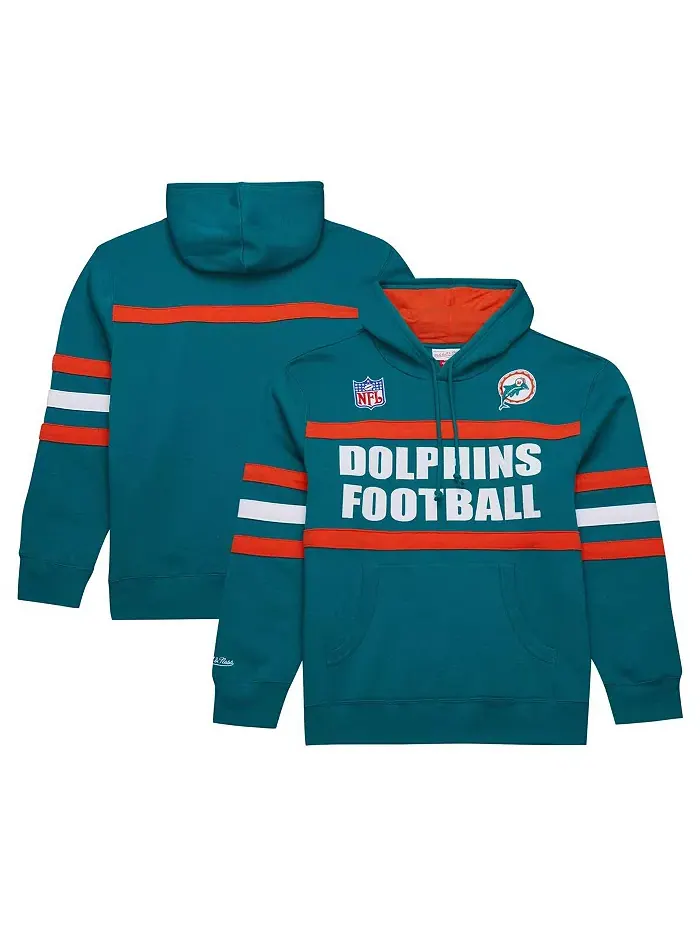 Мужская флисовая толстовка с капюшоном Aqua Miami Dolphins Vintage Logo Head Coach Mitchell & Ness — изображение 1 из 5