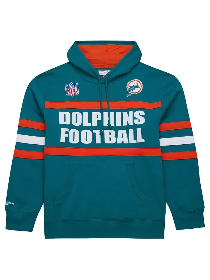 Мужская флисовая толстовка с капюшоном Aqua Miami Dolphins Vintage Logo Head Coach Mitchell & Ness — изображение 5 из 5