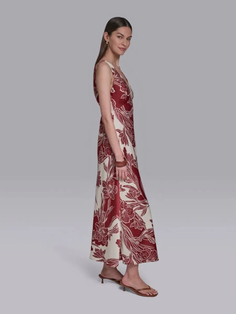Платье макси без рукавов с принтом Halston, Oxblood Vanilla — изображение 2 из 4