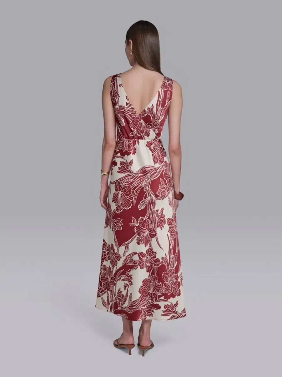 Платье макси без рукавов с принтом Halston, Oxblood Vanilla — изображение 4 из 4