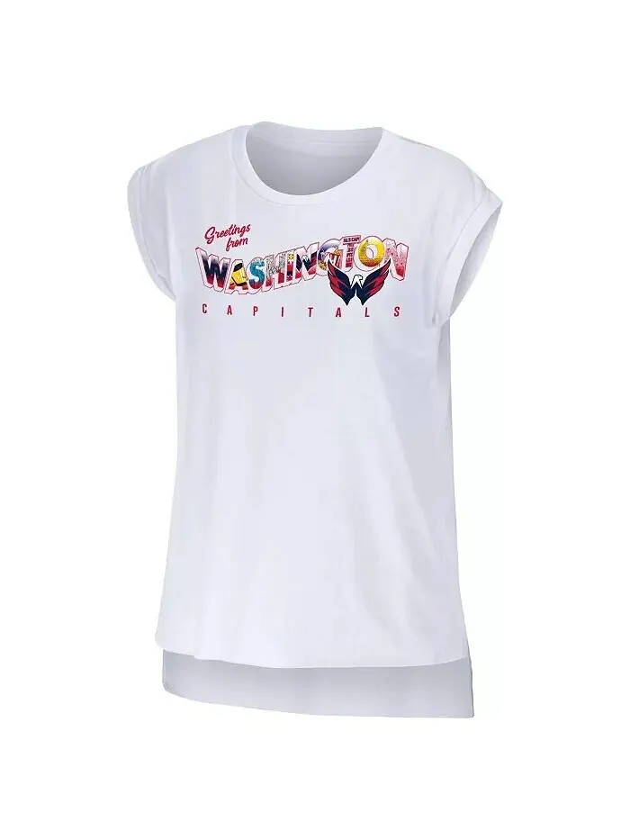 Женская белая футболка Washington Capitals Greeting From Muscle Wear By Erin Andrews — изображение 2 из 3