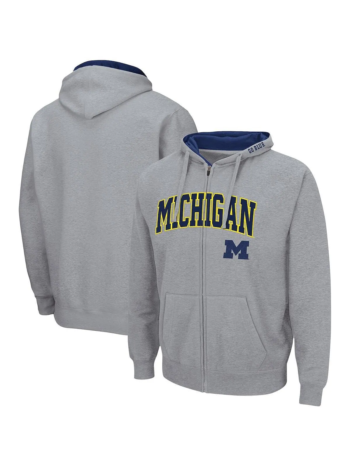 Мужская серая толстовка с молнией во всю длину и логотипом Michigan Wolverines Arch и Logo 3.0 — изображение 1 из 1, серый