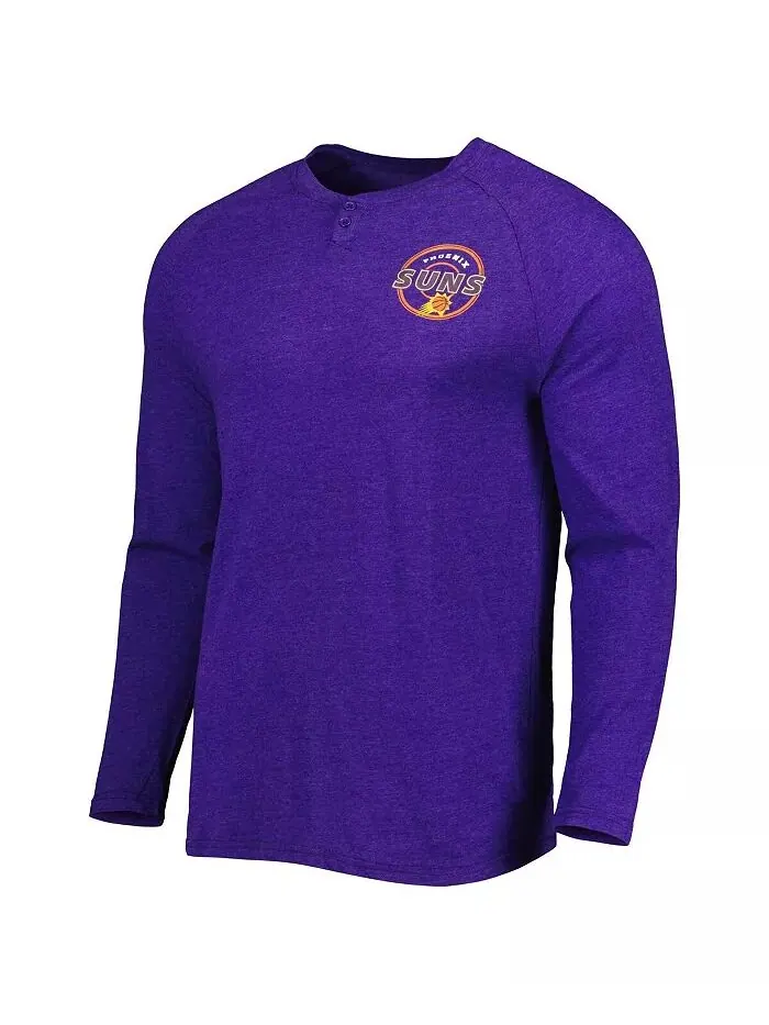 Мужская футболка с длинным рукавом Henley Raglan с принтом Phoenix Suns, цвет фиолетовый, левая — изображение 3 из 3
