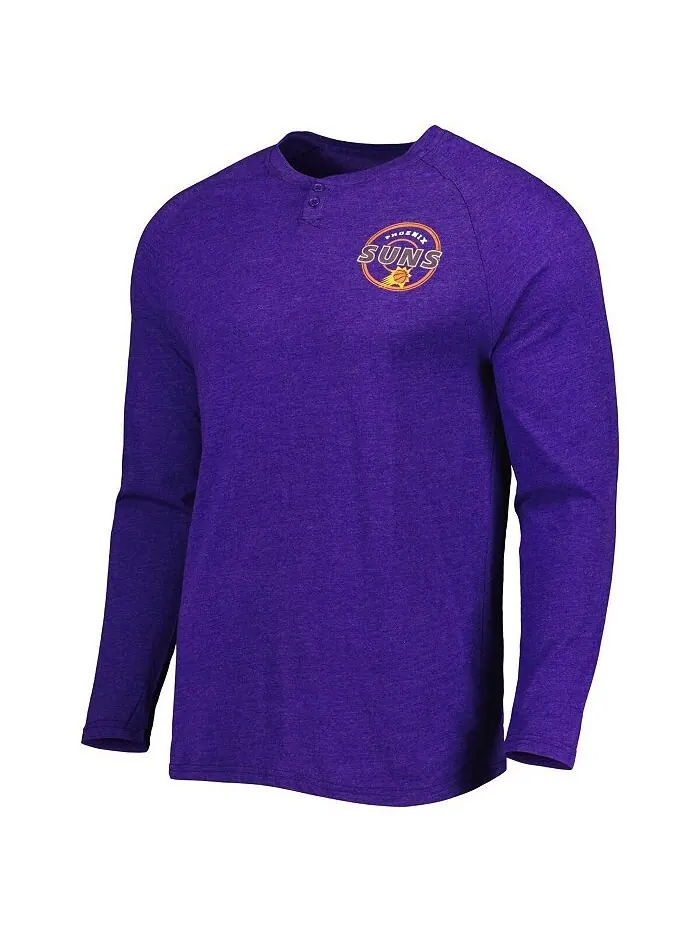 Мужская футболка Heathered Purple Phoenix Suns с левой грудью Henley Raglan с длинным рукавом — изображение 3 из 3