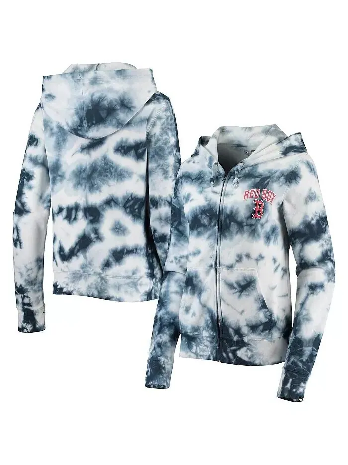 Женская флисовая толстовка с капюшоном и молнией в стиле тай-дай Boston Red Sox Navy New Era