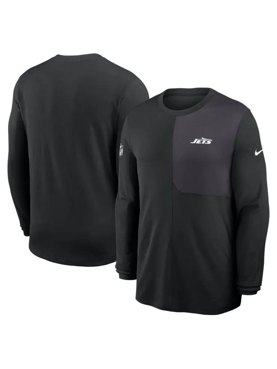 Nike Мужская черная футболка с длинным рукавом New York Jets Sideline Coach UV Performance — изображение 1 из 3, черный