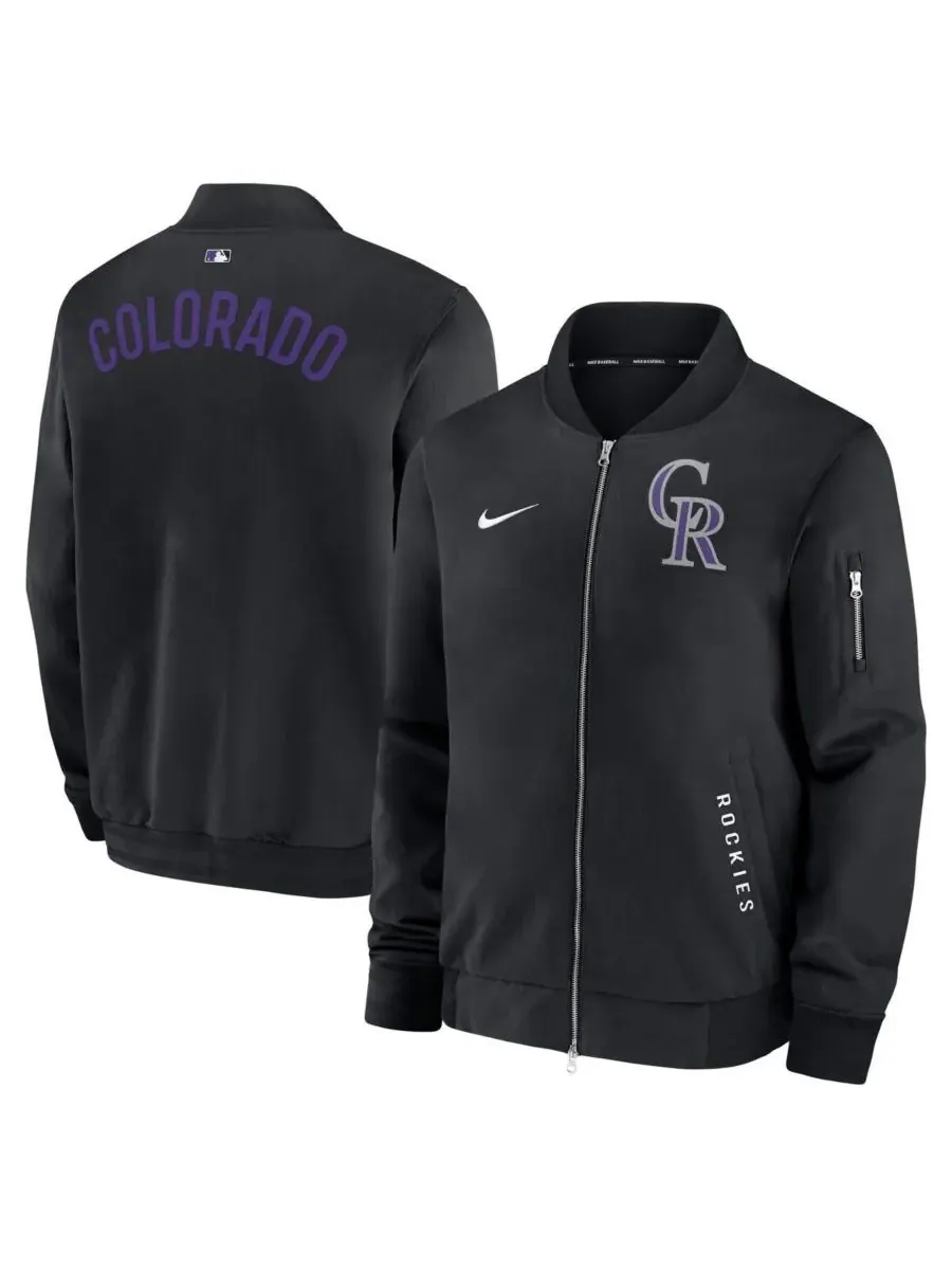 Nike Мужская черная куртка-бомбер Colorado Rockies Authentic Collection Dugout на молнии — изображение 1 из 3, черный