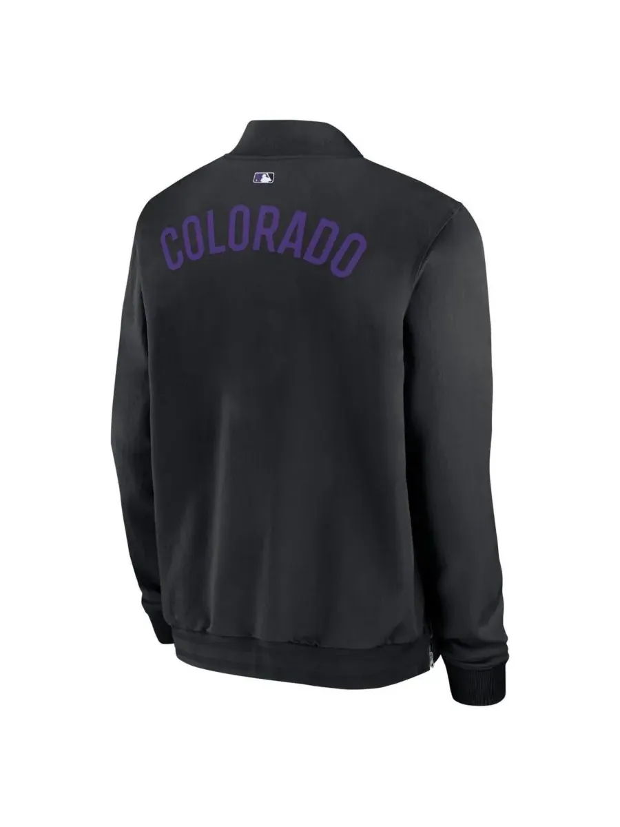 Nike Мужская черная куртка-бомбер Colorado Rockies Authentic Collection Dugout на молнии — изображение 2 из 3, черный