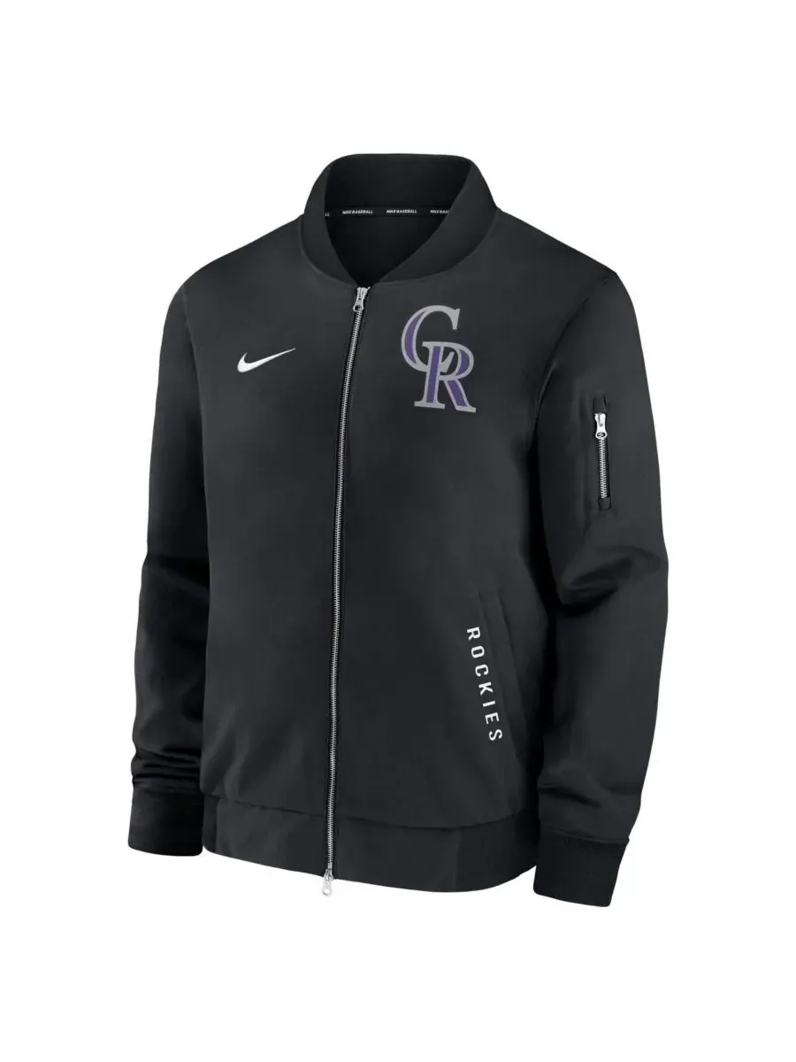 Nike Мужская черная куртка-бомбер Colorado Rockies Authentic Collection Dugout на молнии — изображение 3 из 3, черный