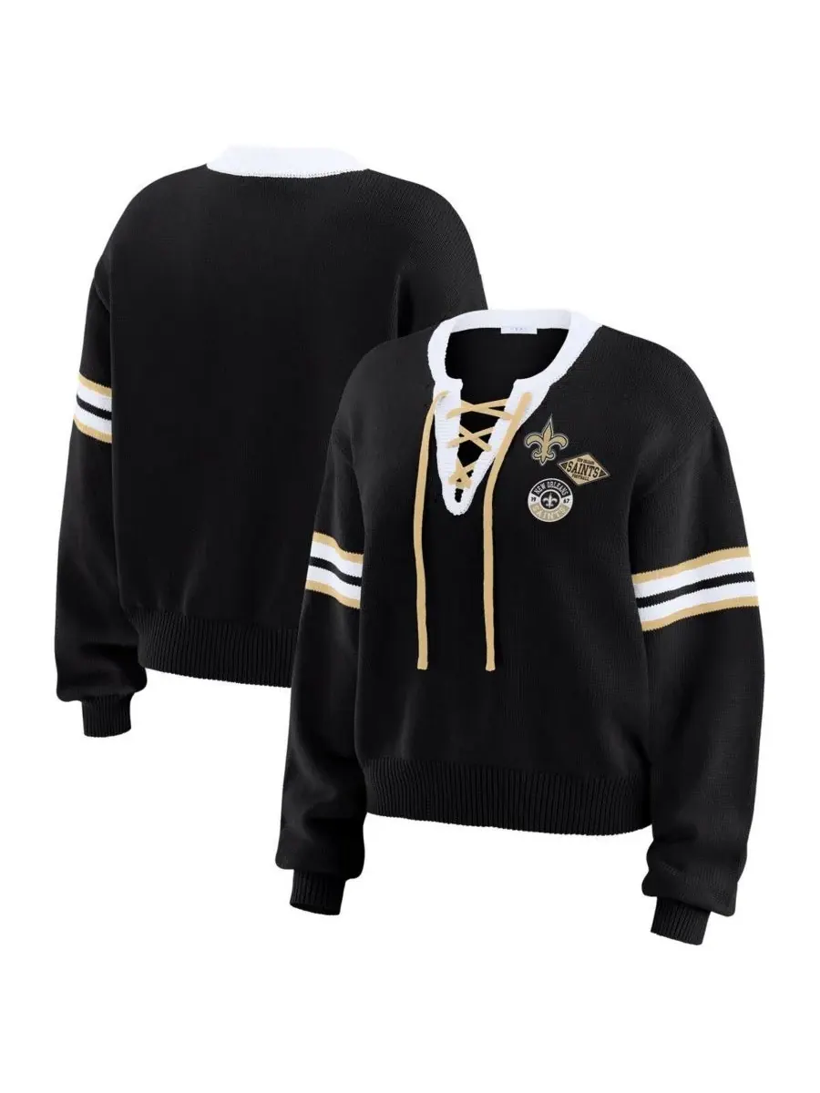 WEAR by Erin Andrews Женский черный свитер New Orleans Saints на шнуровке — изображение 1 из 3
