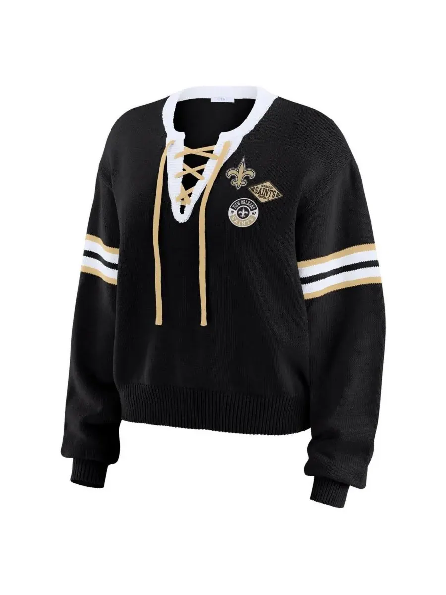 WEAR by Erin Andrews Женский черный свитер New Orleans Saints на шнуровке — изображение 2 из 3