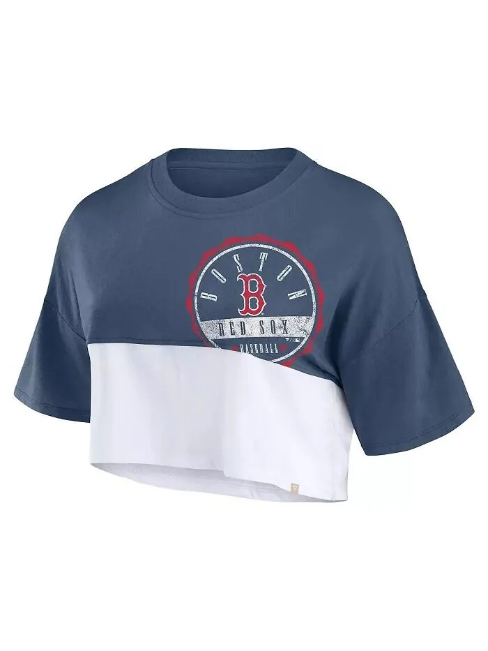 Женская темно-синяя/белая футболка Boston Red Sox Color Split с укороченным кроем Fanatics — изображение 2 из 3