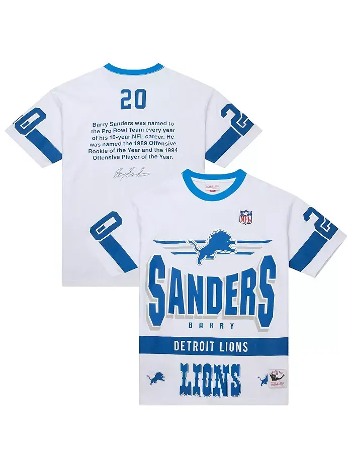 Мужская футболка с винтажным логотипом Detroit Lions, именем и номером Barry Sanders Mitchell & Ness — изображение 1 из 3