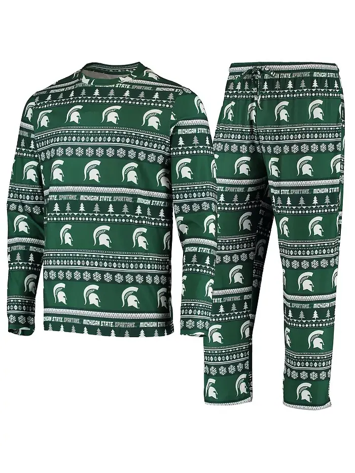 Мужской зеленый вязаный комплект Michigan State Spartans Ugly Sweater с длинным рукавом и брюками — изображение 1 из 4