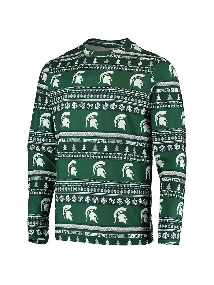 Мужской зеленый вязаный комплект Michigan State Spartans Ugly Sweater с длинным рукавом и брюками — изображение 2 из 4
