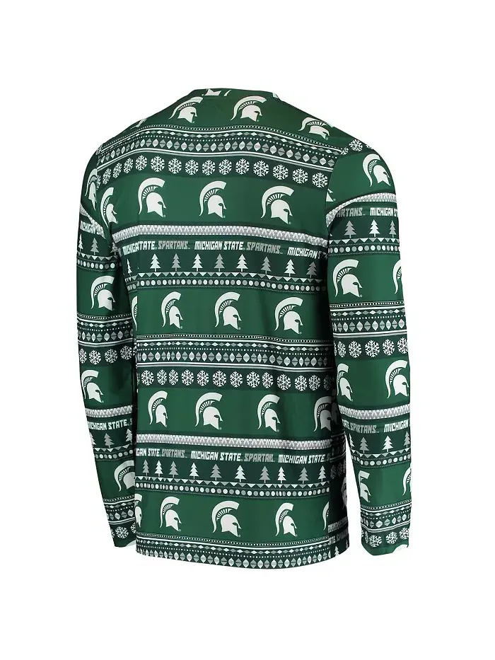 Мужской зеленый вязаный комплект Michigan State Spartans Ugly Sweater с длинным рукавом и брюками — изображение 3 из 4