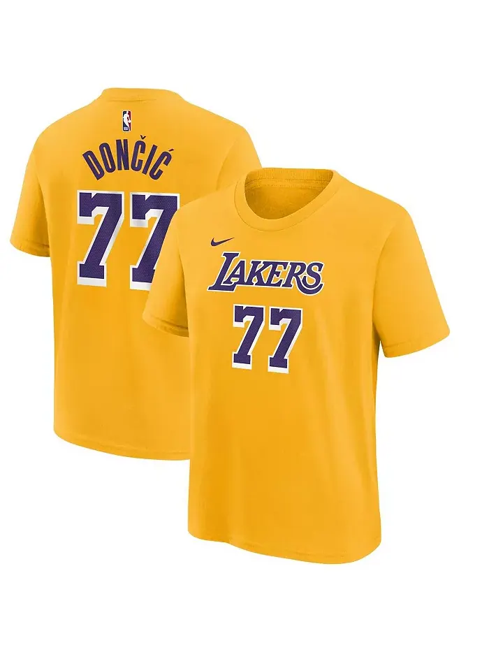 Мужская футболка Luka Doncic Gold Los Angeles Lakers Icon Edition с именем и номером Nike — изображение 1 из 3