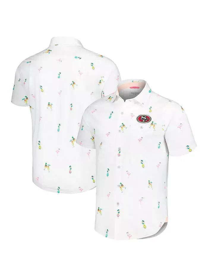 Мужская белая рубашка на пуговицах San Francisco 49ers Nova Wave Flocktail Tommy Bahama — изображение 1 из 3