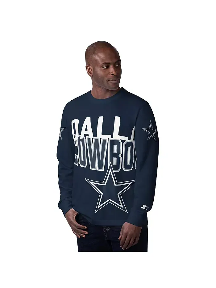 Мужская синяя футболка Dallas Cowboys Clutch Hit с длинными рукавами Starter — изображение 1 из 2