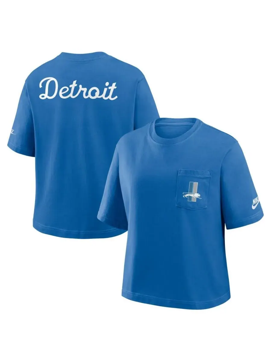 Nike Женская синяя футболка Detroit Lions Rewind Pocket Boxy — изображение 1 из 2, синий