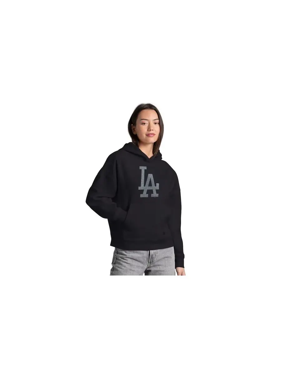 Starter Женская черная флисовая толстовка с капюшоном Los Angeles Dodgers, украшенная стразами — изображение 1 из 1, черный