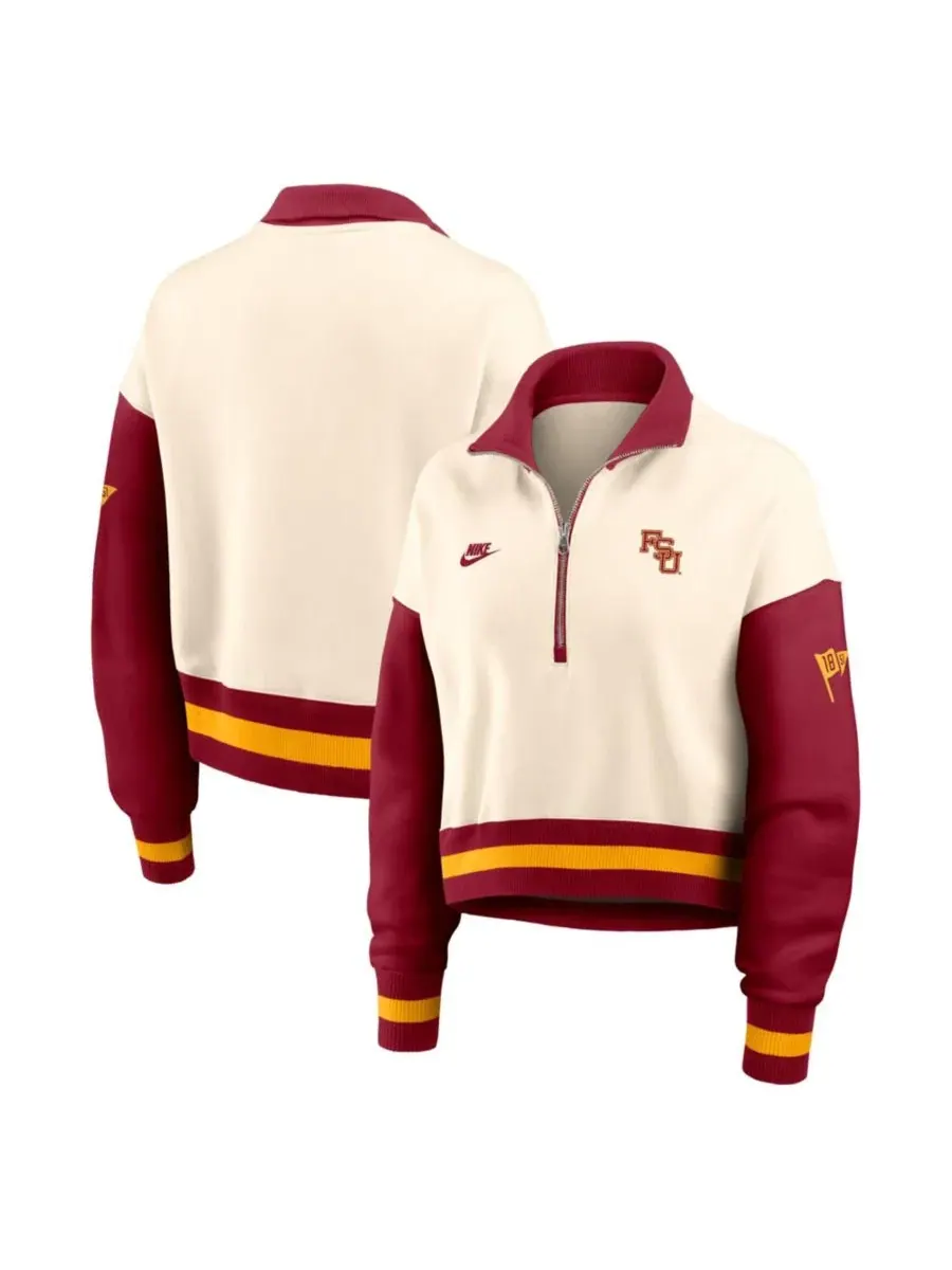 Свитшот-поло с четверть-застежкой Oversized Legacy Color Block Nike, Natural Scarlet — изображение 1 из 3, красный