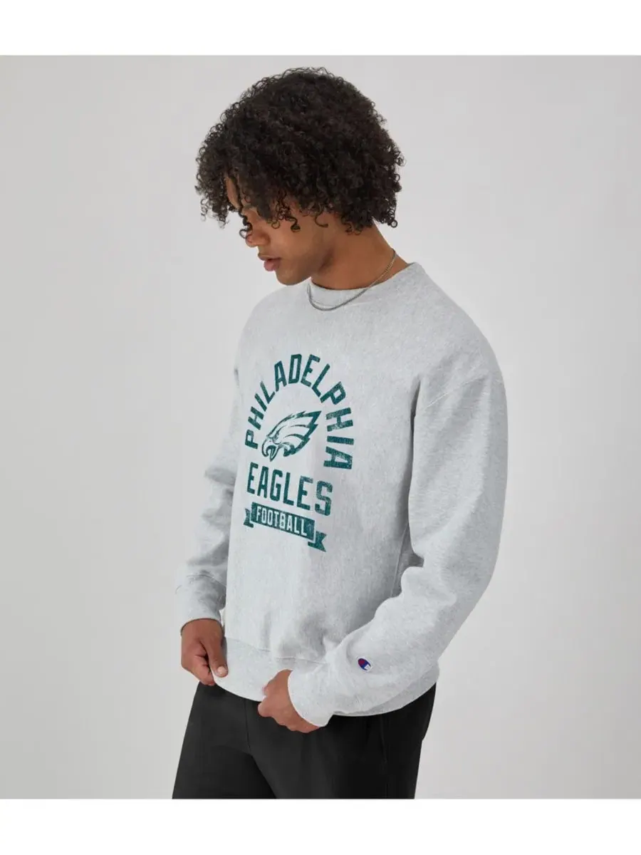 Свитшот-пуловер из футера Reverse Weave с принтом Philadelphia Eagles Champion — изображение 2 из 5, серый