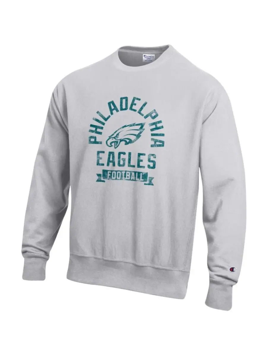 Свитшот-пуловер из футера Reverse Weave с принтом Philadelphia Eagles Champion — изображение 5 из 5, серый