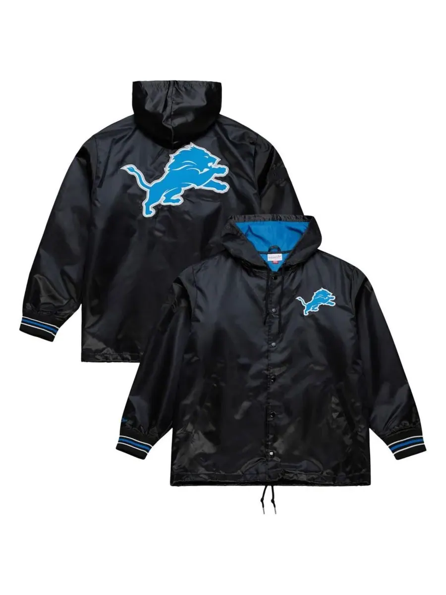 Mitchell & Ness Мужская черная атласная куртка Detroit Lions Downtown с застежкой на кнопках — изображение 1 из 3, черный