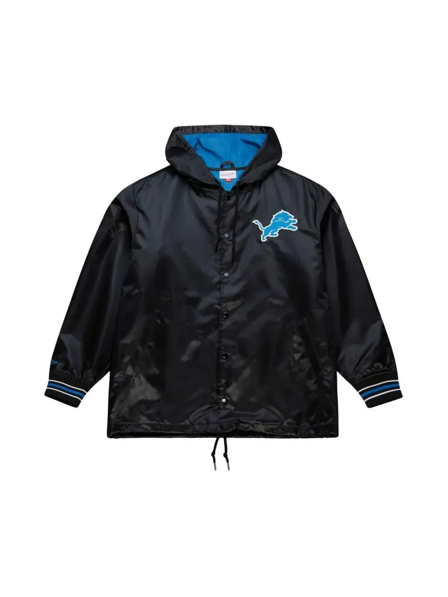 Mitchell & Ness Мужская черная атласная куртка Detroit Lions Downtown с застежкой на кнопках — изображение 3 из 3, черный