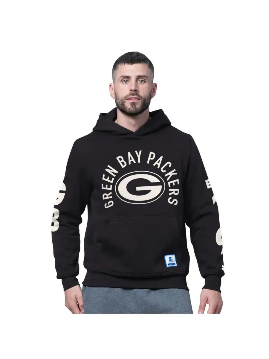 Starter Мужская черная флисовая толстовка с капюшоном Green Bay Packers Handoff — изображение 1 из 2, черный