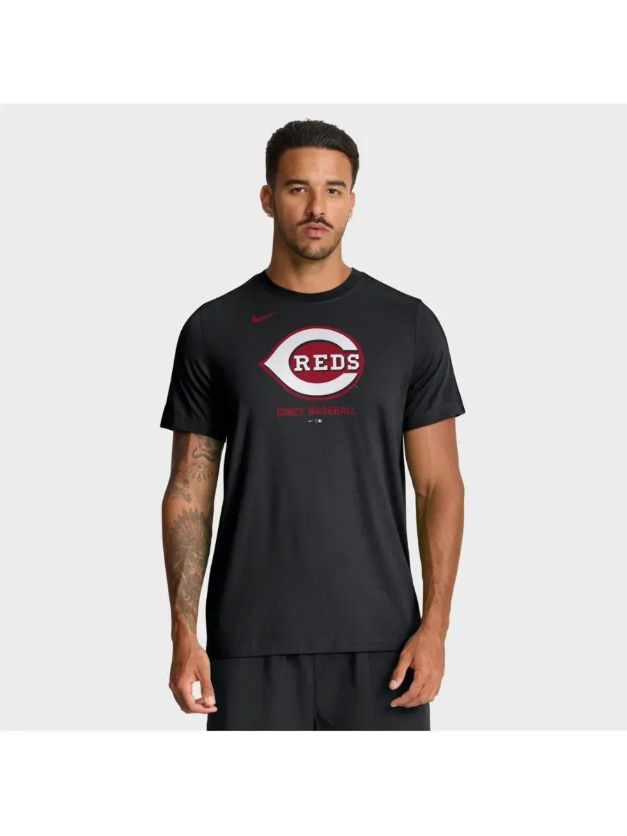 Футболка с принтом Cincinnati Reds Tri-Blend Logo Nike — изображение 1 из 4, черный