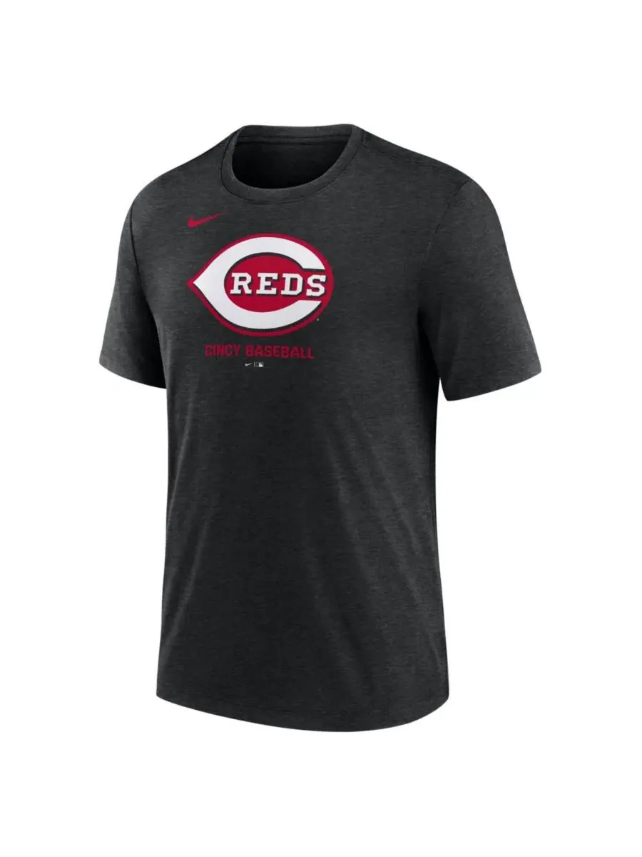 Футболка с принтом Cincinnati Reds Tri-Blend Logo Nike — изображение 2 из 4, черный