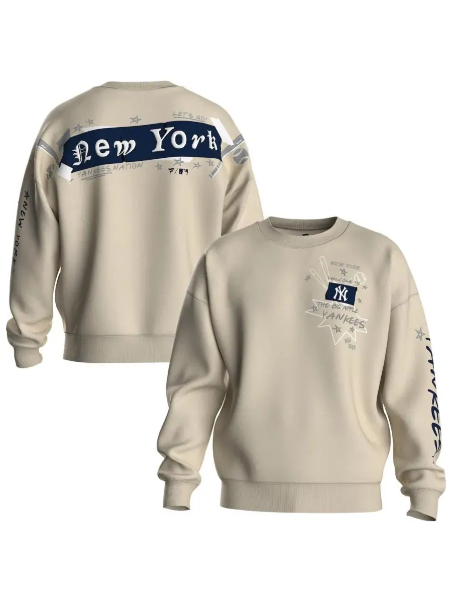 Женский свитшот из флиса с граффити-принтом New York Yankees Fanatics — изображение 1 из 5, бежевый
