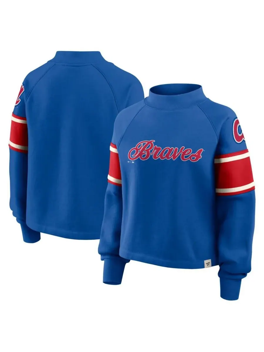 Женская толстовка-пуловер Royal Atlanta Braves Oversized Toss Sweep Raglan Fanatics — изображение 1 из 3, красный