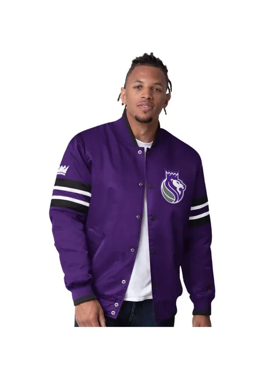 Starter Мужская фиолетовая атласная куртка-бомбер Sacramento Kings Scout Varsity с застежкой на — изображение 1 из 2