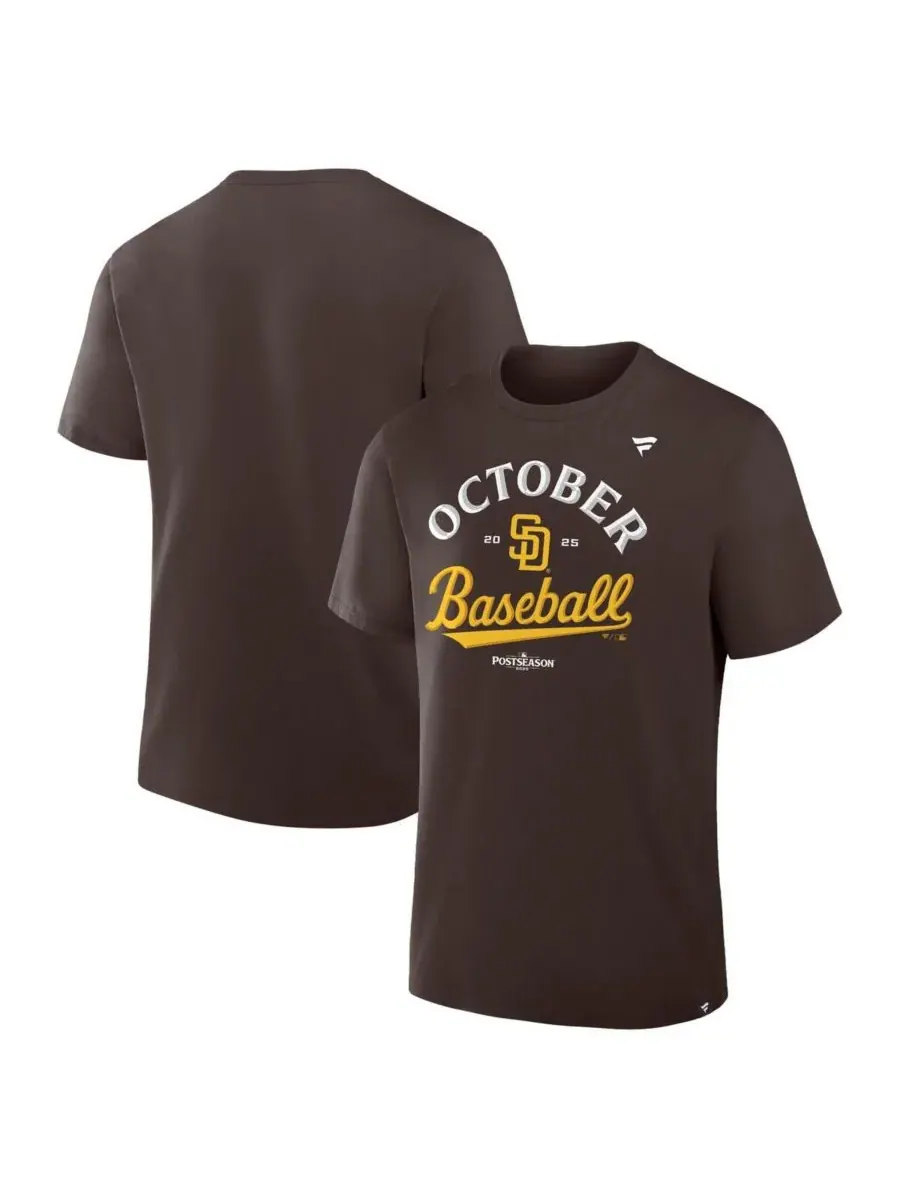 Fanatics Мужская коричневая футболка San Diego Padres 2025 MLB Postseason Locker Room — изображение 1 из 3, коричневый