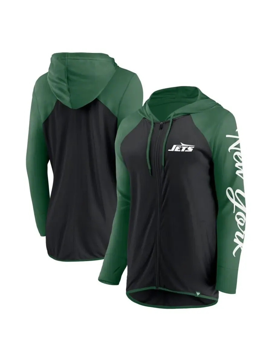 Fanatics Женская толстовка на молнии с надписью New York Jets — изображение 1 из 3, черный зеленый