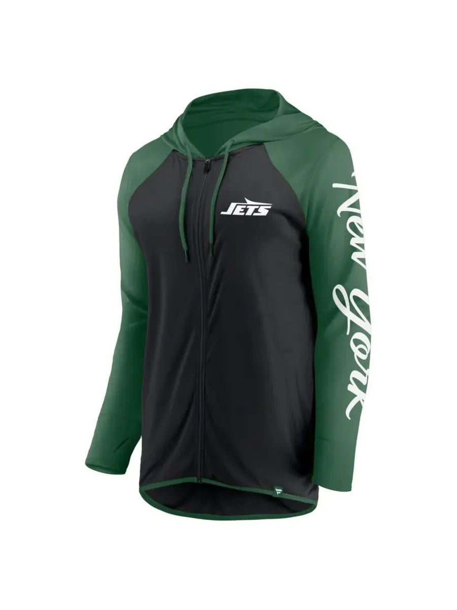 Fanatics Женская толстовка на молнии с надписью New York Jets — изображение 2 из 3, черный зеленый
