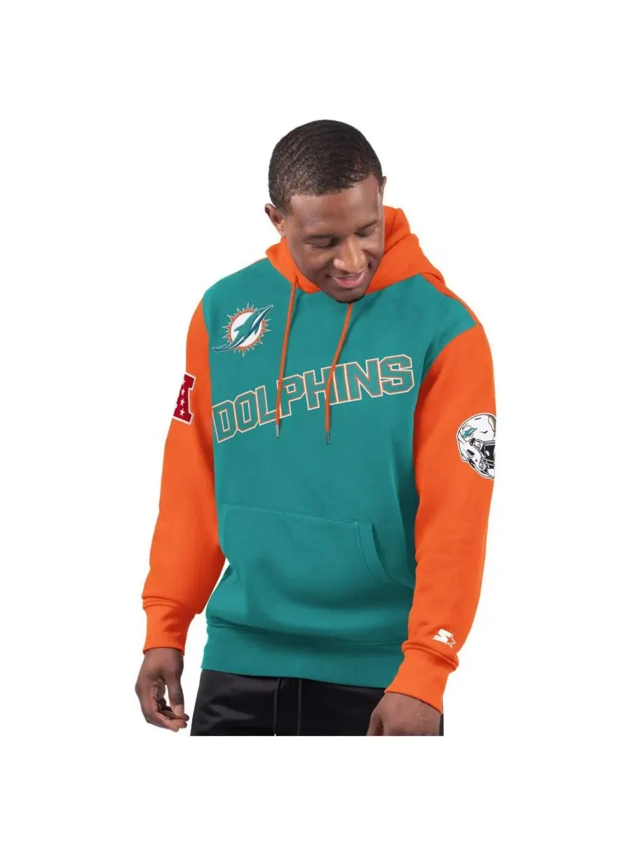 Мужская толстовка с капюшоном Aqua Miami Dolphins Extreme Pullover Hoodie Starter — изображение 1 из 2, голубой