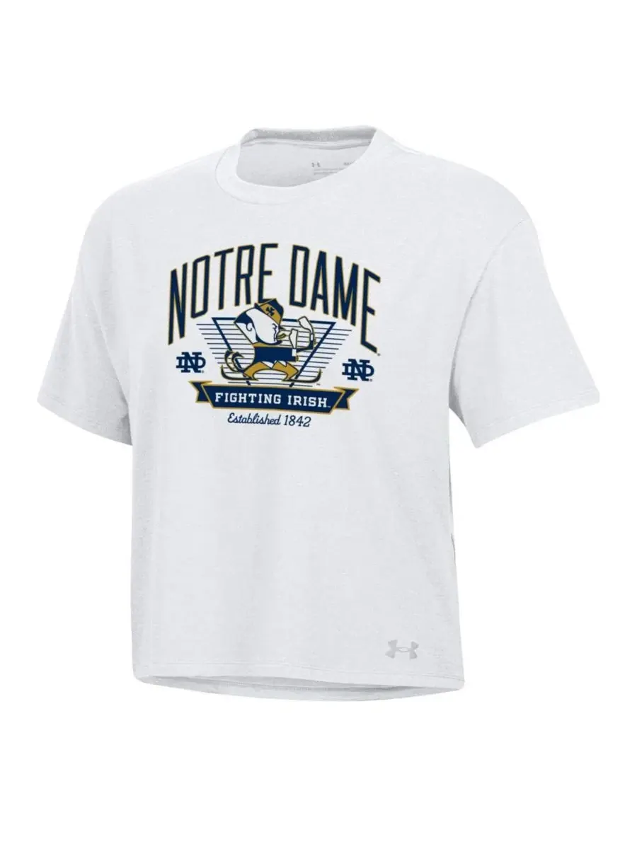 Under Armour Женская белая укороченная футболка Notre Dame Fighting Irish Essentials Icon — изображение 3 из 3, белый