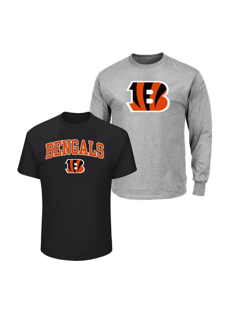 Fanatics Комплект из двух мужских футболок большого размера Cincinnati Bengals (черный/серый меланж) — изображение 1 из 1