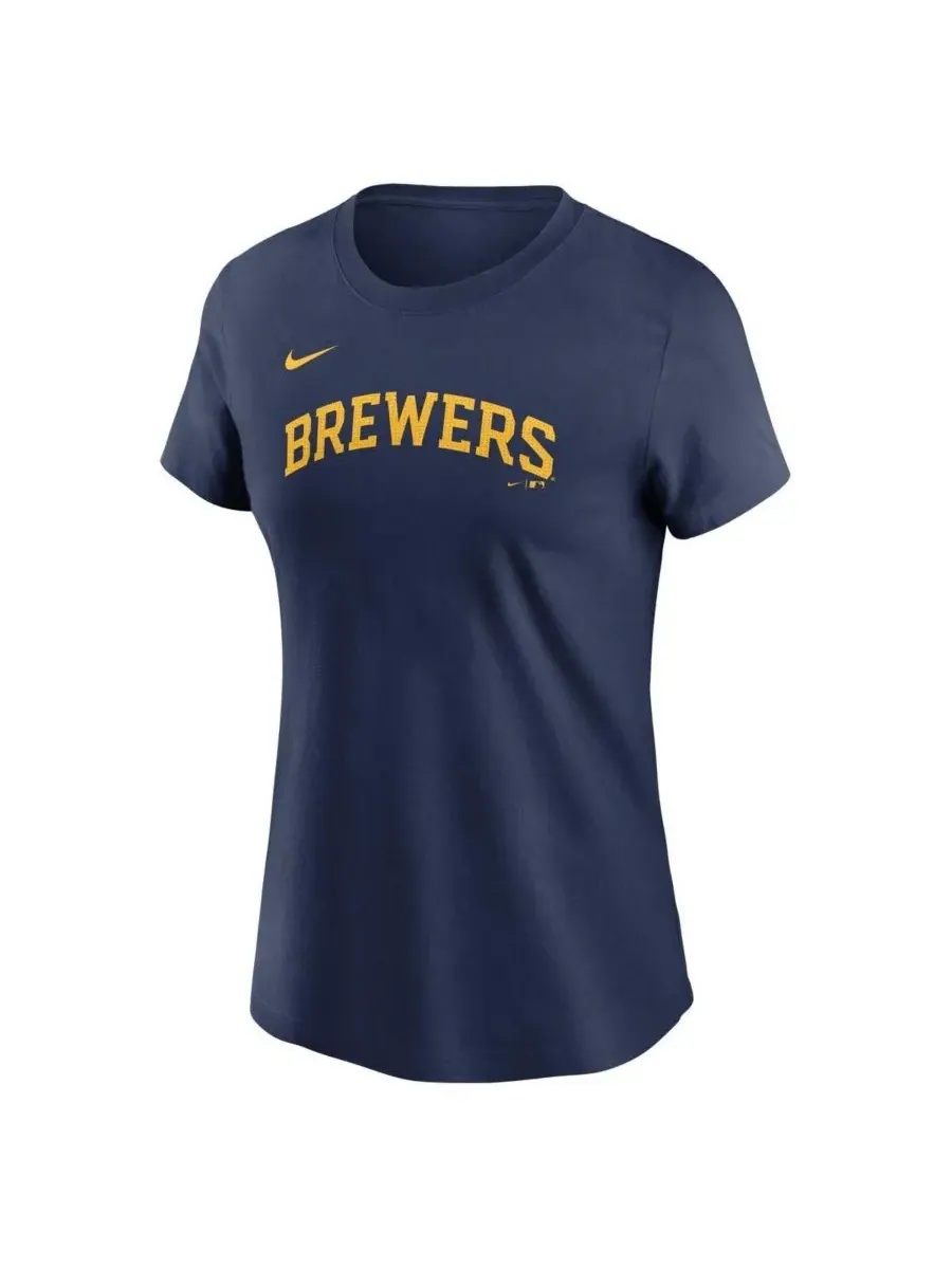 Nike Женская футболка Christian Yelich Navy Milwaukee Brewers Fuse Name Number — изображение 3 из 3, темно-синий