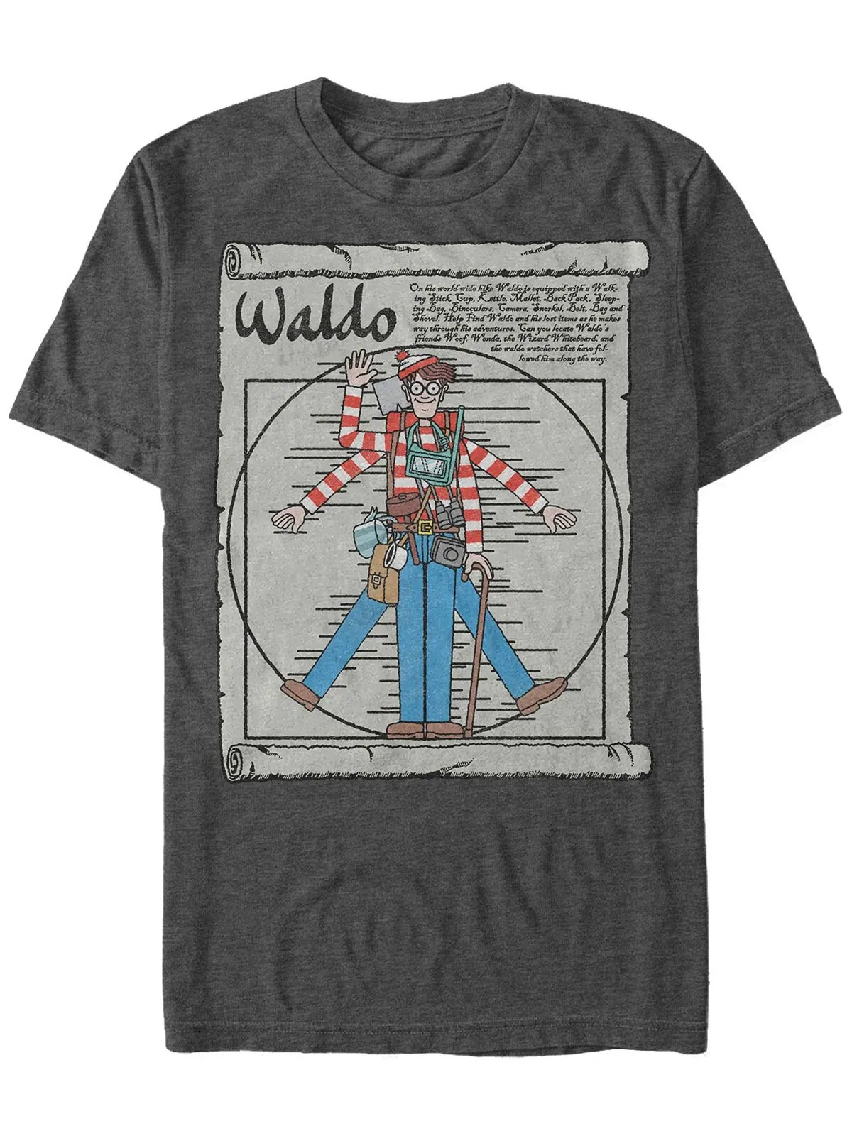 Где уолдо? мужская футболка vitruvian waldo с коротким рукавом Fifth Sun — изображение 1 из 1, темно-серый
