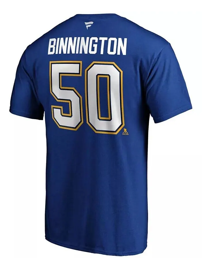 Мужская синяя футболка Fanatics с логотипом Jordan Binnington St. Louis Blues Team с именем и — изображение 3 из 3