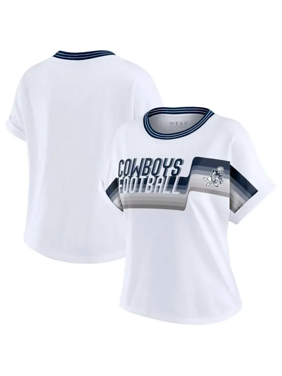 WEAR by Erin Andrews Женская белая укороченная футболка Dallas Cowboys с центральной полосой и — изображение 1 из 3, белый